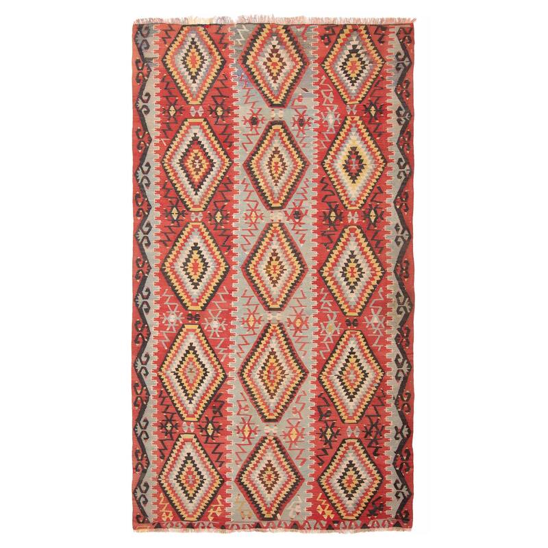 ECARPETGALLERY Flat-Weave Sivas Red Wool Kilim - 5'7 x 9'11 - Red - 5'7 x 9'11