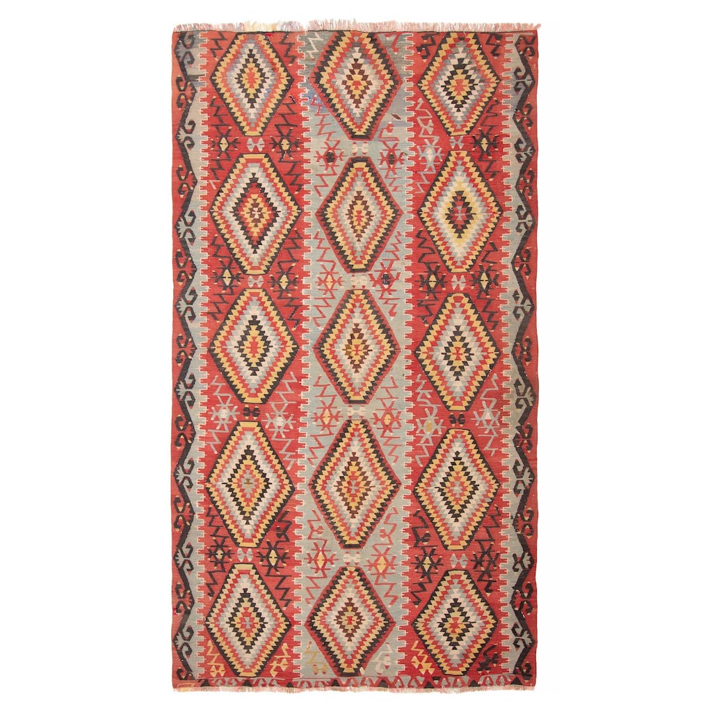 ECARPETGALLERY Flat-Weave Sivas Red Wool Kilim - 5'7 x 9'11