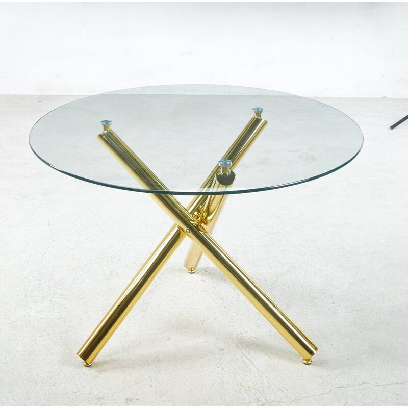 Dining Table with Metal Leg and Glass, Modern Space Saving Kitchen Table for Living Room