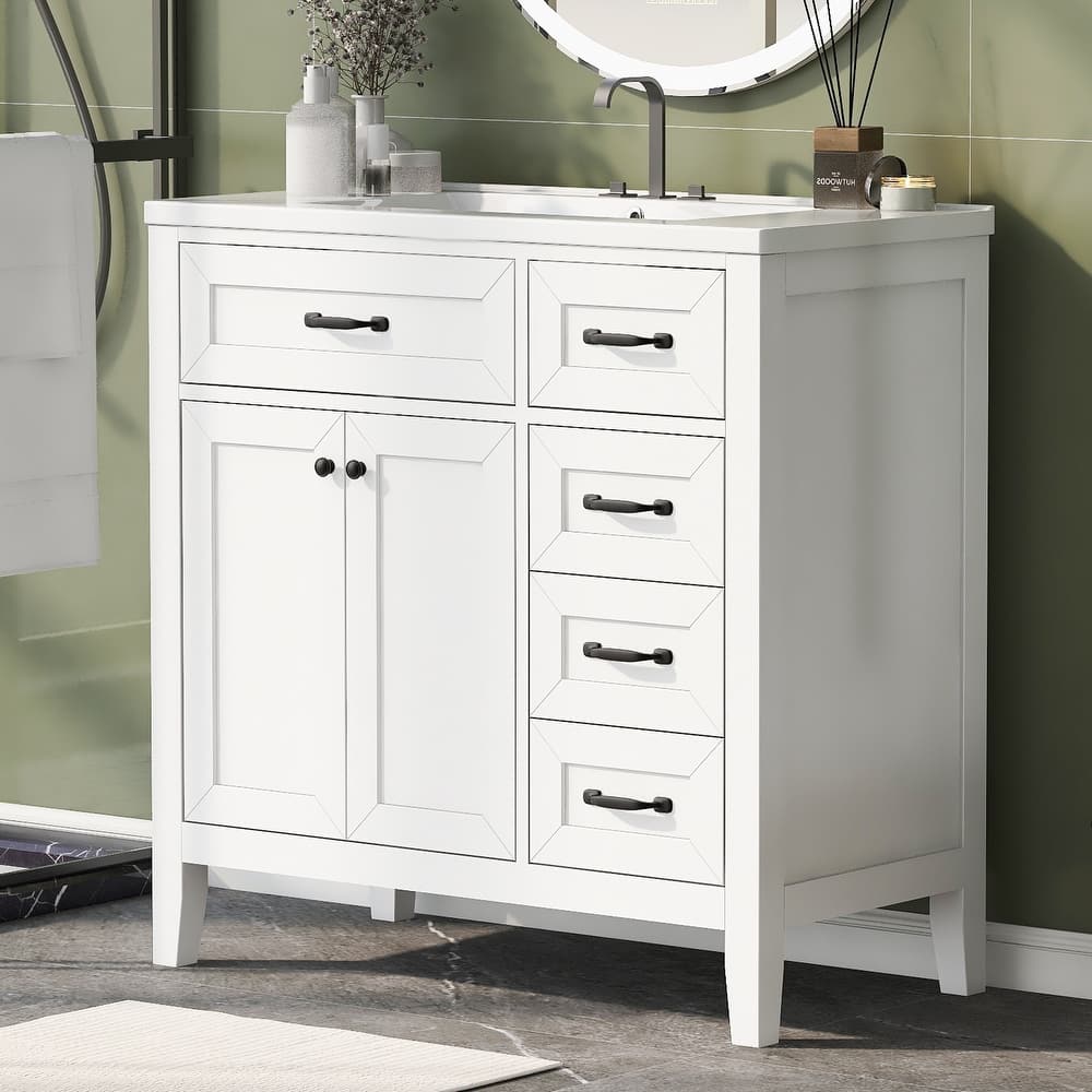 GDFStudio - Avalon Modern Freestanding Bathroom Vanity with Ceramic Sink & Soft Close Multi-Storages
