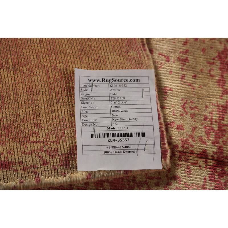 Contemporary Abstract Indian Area Rug Hand-Knotted Wool Carpet - 5'6"x 7'6"