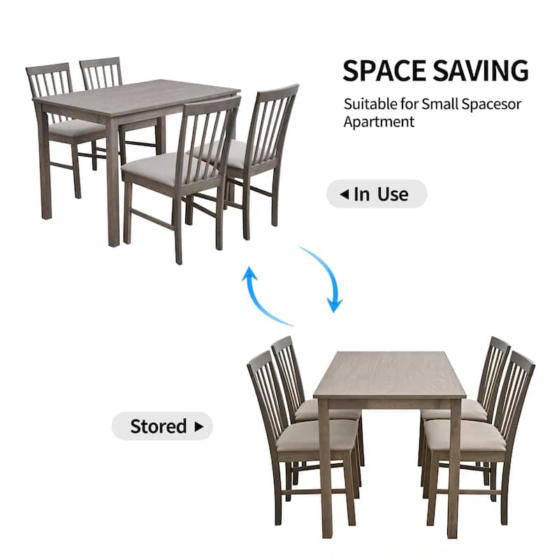 Compact 5 Piece Dining Set for Small Spaces(42" Table and Upholstered Chairs)