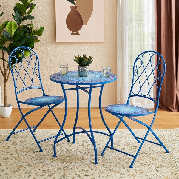 （303）座卓 Glitzhome Outdoor Metal Folding Bistro Set 3PCS Patio Table Chairs