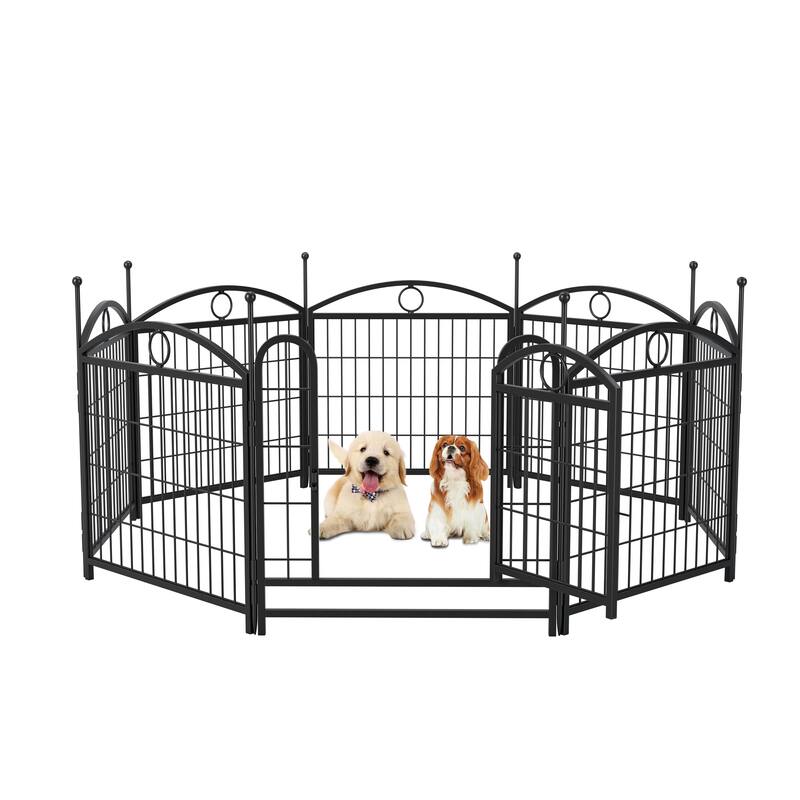 Dog Playpen 24 inch 8 Panels Metal Dog Pen Pet Dog Fence with Doors, Heavy Duty Dog Fence Puppy Pen Foldable Pet Exercise Pen - Black