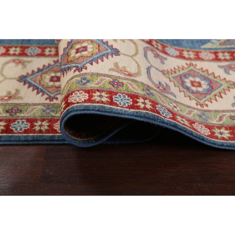 Traditional Geometric Kazak Oriental Wool Area Rug Hand-knotted Carpet - 7'11" x 9'11"