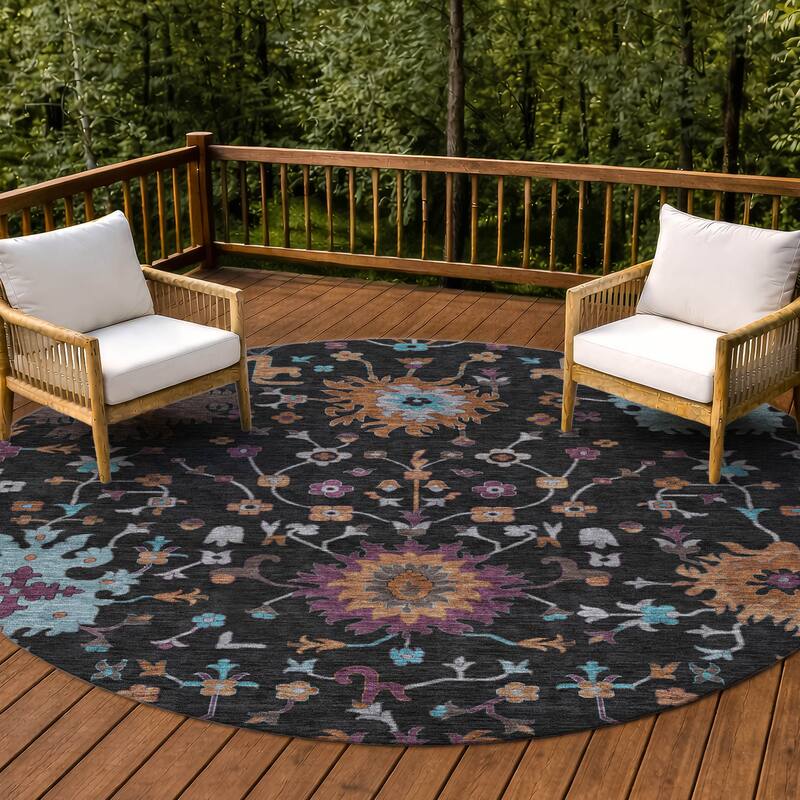 Machine Washable Indoor/ Outdoor Global Dillon Chantille Rug - Black - 8' x 8'