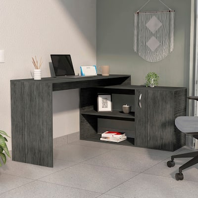 GDFStudio - Serrano L-Shaped Office Desk with 2 Shelves, Storage Drawer, Spacious Work Surface
