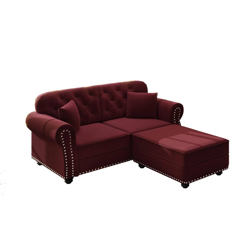 Mid Century Modern Couch, Velvet Chesterfield Sofa Button Tufted Oversized Loveseat Sofa with Nailhead Trim & Roll Armrests
