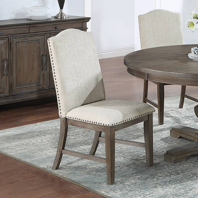 Set of 2 Upholstered Dining Chairs with Close High Back in Oak