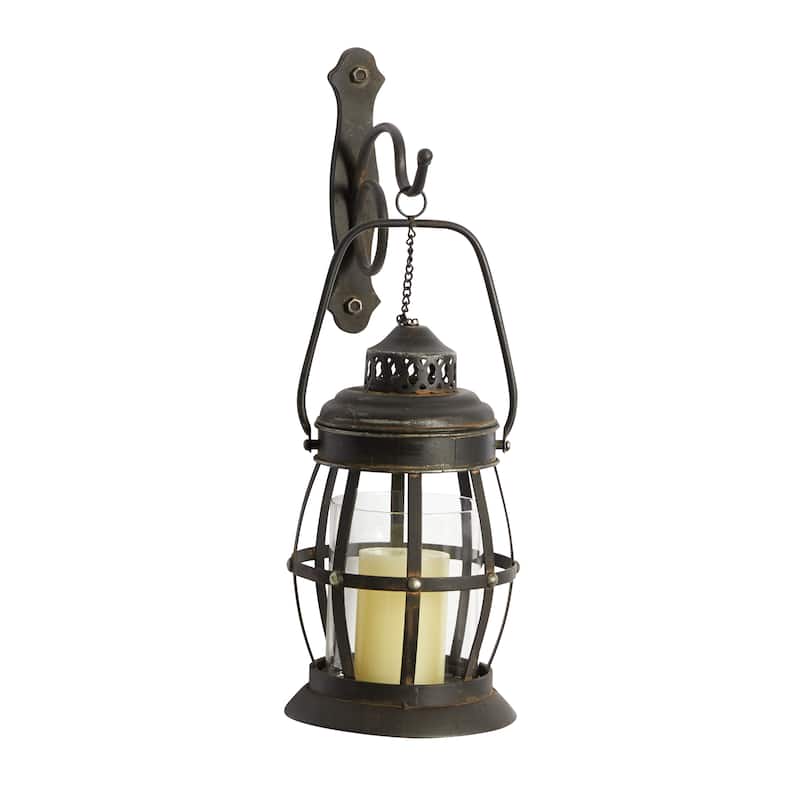 Metal Suspended Pillar Lantern Wall Sconce - Brown - Roche River Decor - 10"W x 7"L x 19"H
