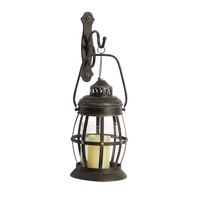 Metal Suspended Pillar Lantern Wall Sconce - Brown - Roche River Decor - 10"W x 7"L x 19"H