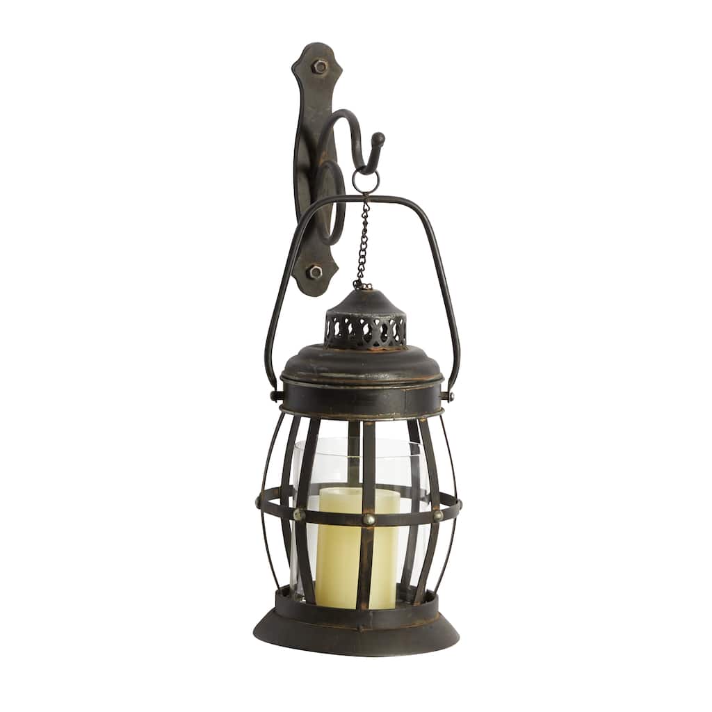 Metal Suspended Pillar Lantern Wall Sconce - Brown - Roche River Decor - 10"W x 7"L x 19"H