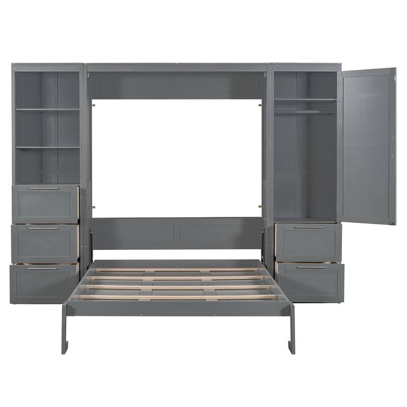 Modern Queen Murphy Bed with Closet, Drawers & Shelves