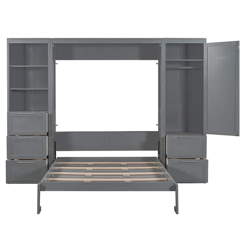 Queen Murphy Bed with Closet, Drawers and Shelves