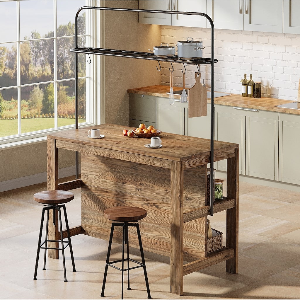 Solid Wood Kitchen Island with Storage Stationary Island Table Coffee Bar - 23.62" D x 47.24" W x 70.08" H