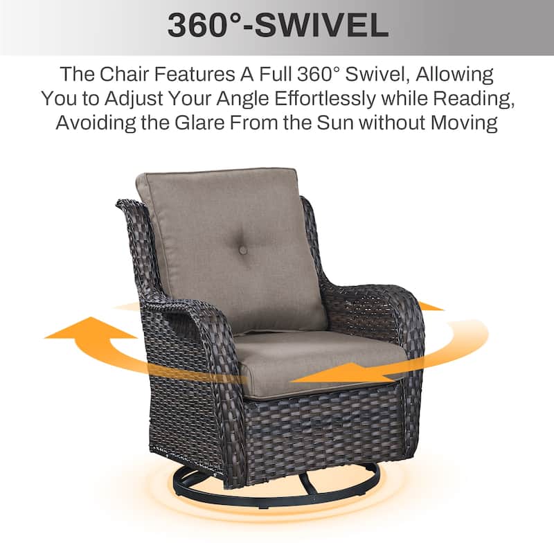 Gymojoy 5-Piece Outdoor Furniture Conversation Set, 2 Swivel Chairs, 2 Patio Chairs & 55K BTU Fire Pit Table