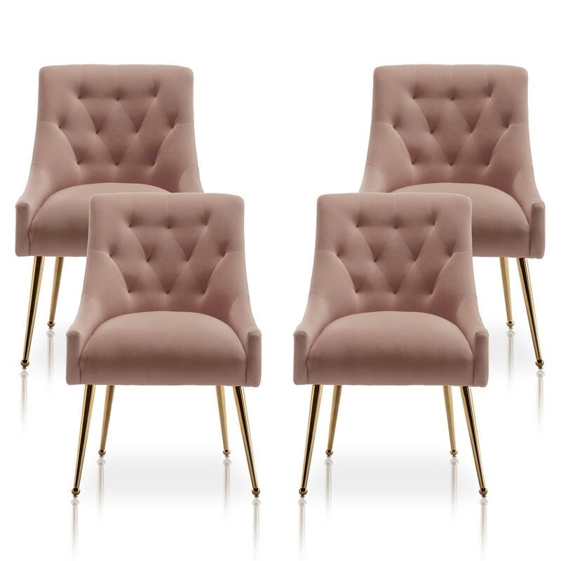 SEYNAR Modern Velvet Dining Chairs Set of 4, Upholstered Accent Chair Tufted Back Armless Chair with Back Pull