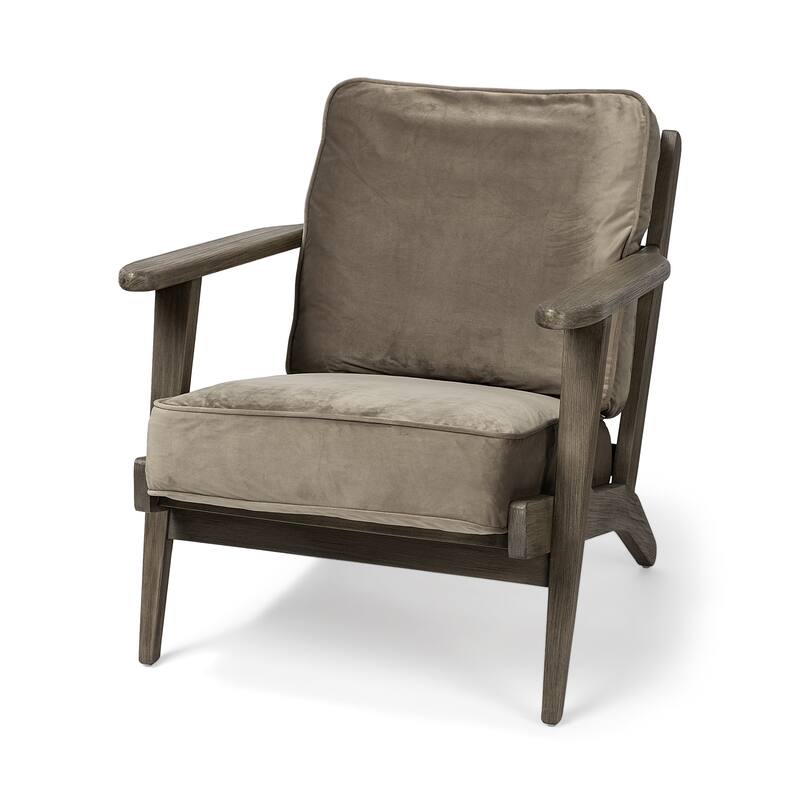HomeRoots 31" Olive Green and Brown Velvet Lounge Chair - 31' X '32' X '28