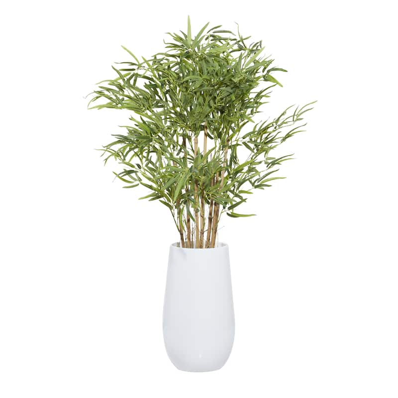 Faux Foliage Bamboo Artificial Tree with Realistic Leaves and White Fiberglass Pot - Green - Roche River Decor