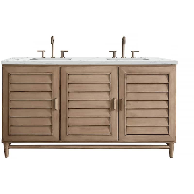 James Martin Vanities 620-V60D-FENC Portland 60" Free Standing Double - Whitewashed Walnut - Walnut Finish