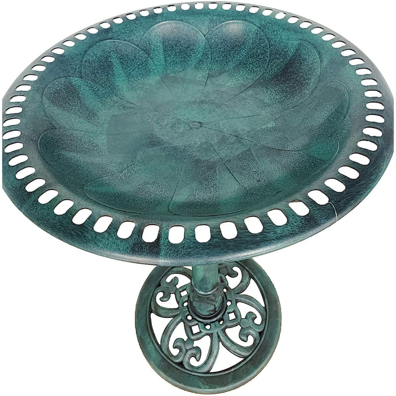 Outdoor Garden Bird Bath Fleur de lis Decoration Accents Antique 28"