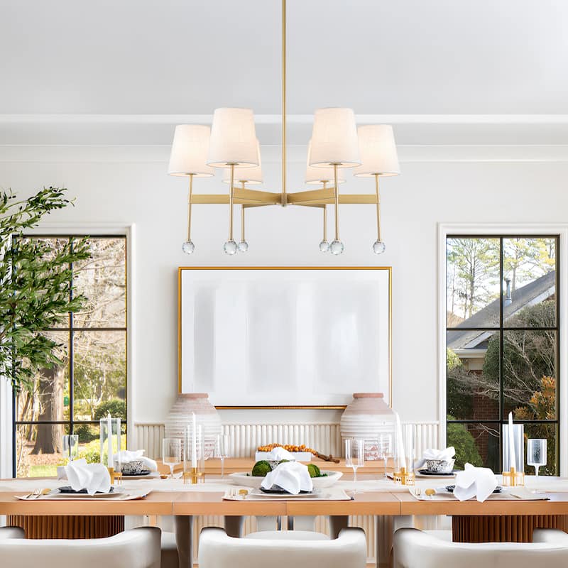 Starsky 6 - Light Dimmable Classic / Traditional Chandelier With White Linen Shades