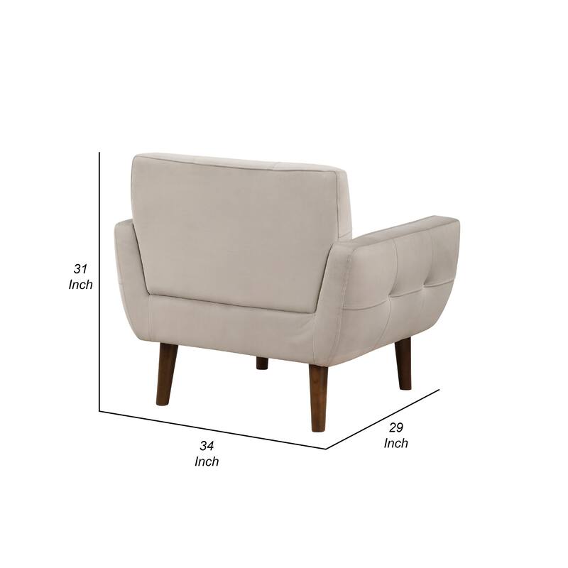 Roa Accent Armchair, Light Brown Velvet, Tufted Back w Tapered Legs
