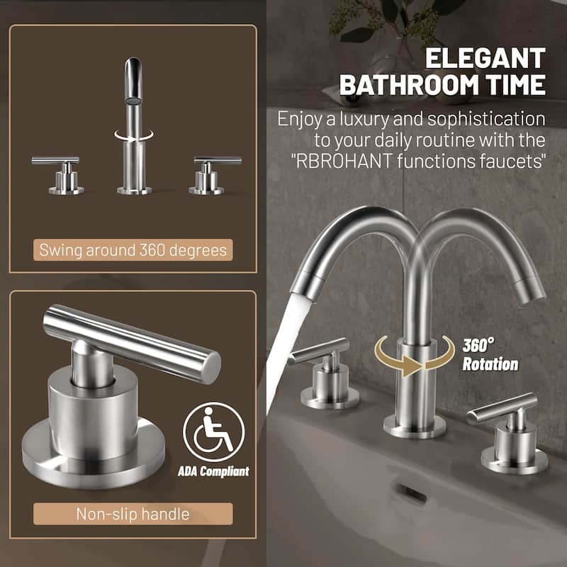 8.3"H Solid Brass Widespread 2-handle Bathroom Sink Faucet with Pop-Up Drain Assembly