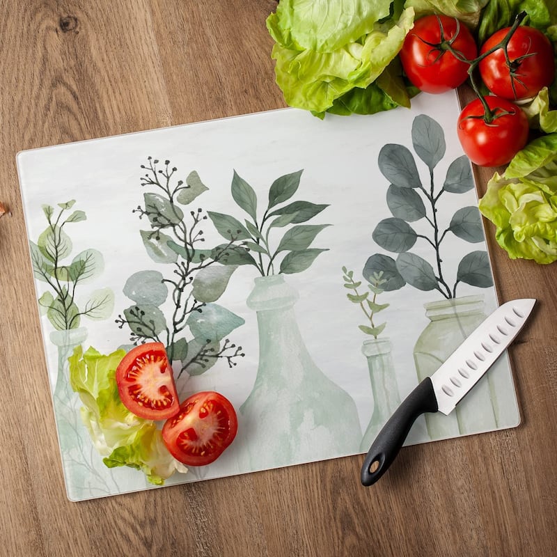 CounterArt "Nature's Greenery" 3mm Heat Tolerant Tempered Glass Cutting Board 15" x 12" Made in the USA Dishwasher Safe