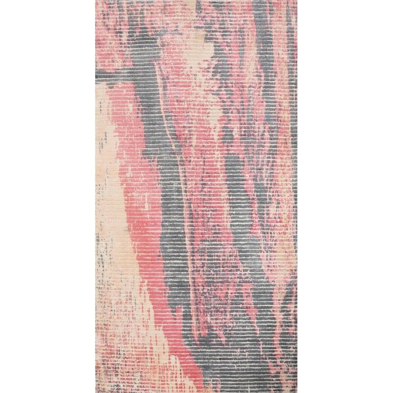 Hand Knotted Oriental Viscose Silk Carpet Modern All-Over Pink Abstract Area Rug - 4' 0'' X 2' 0''