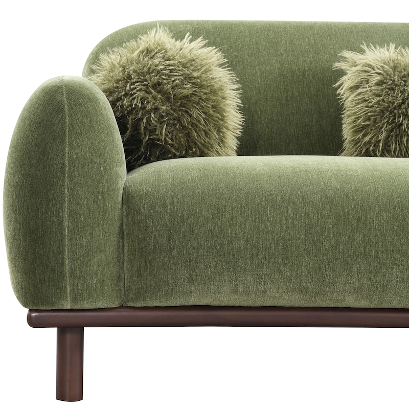 Furniture of America Velin Mid Century Modern OEKO TEX Chenille Sofa with Ball Pillows