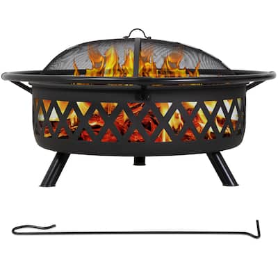 42 inches Outdoor Fire Pit with Spark Screen and Log Poker