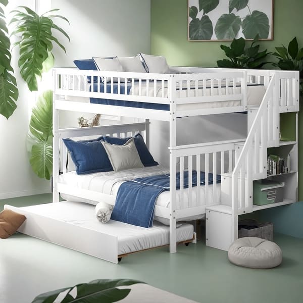 slide 2 of 32, Contemporary Full over Full Bunk Bed with Trundle and Staircase White