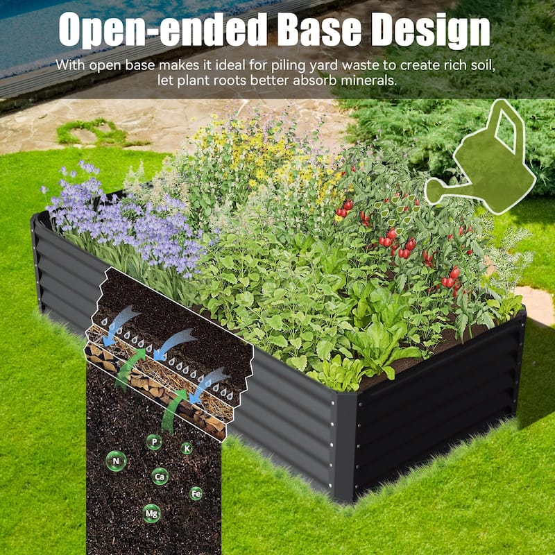 Modern Garden Bed Large Metal Planter with Open Ended Base Support Rods, for Gardening Vegetables Fruits Flowers - 8' x 10'
