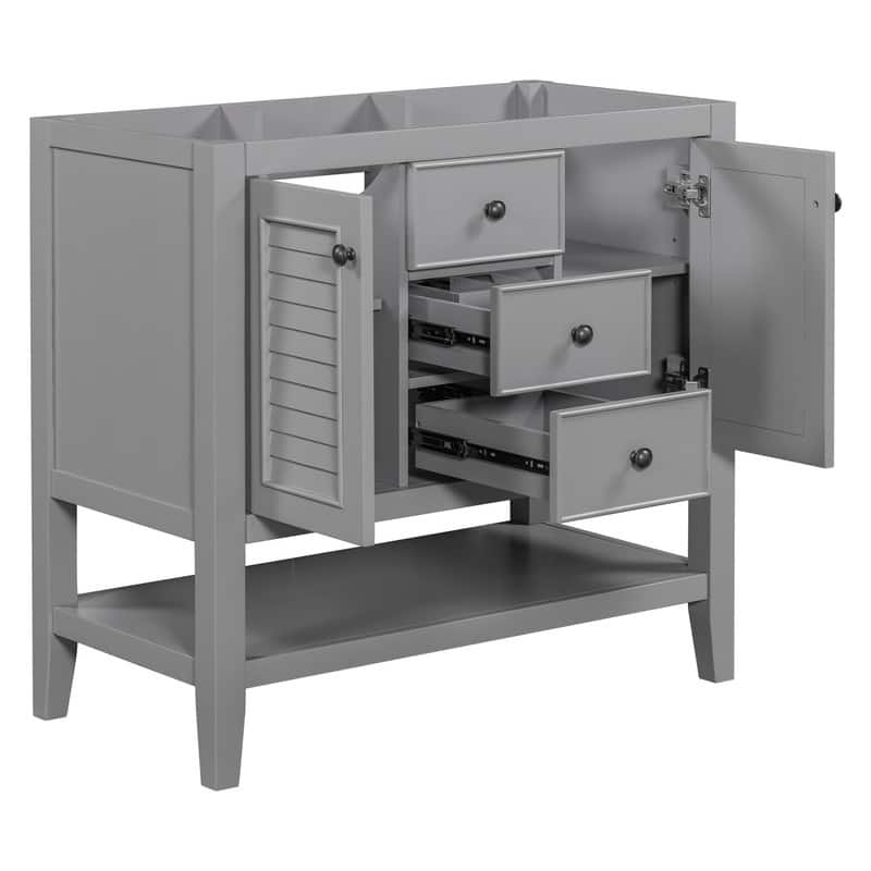 36" Bathroom Vanity with/without Sink, Bathroom Vanity Cabinet with 2 Cabinets and Drawers, Open Shelf, Solid Wood Frame