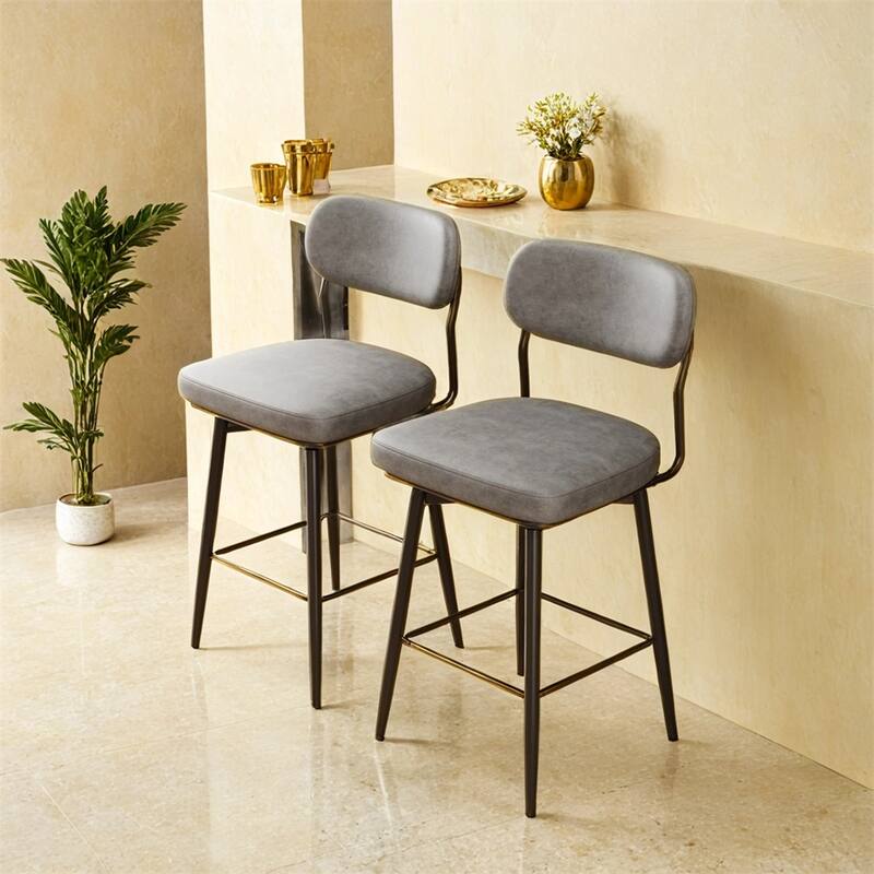 360 ° Rotating Bar Chair Bar Stool set of 2,with Leather Cushions