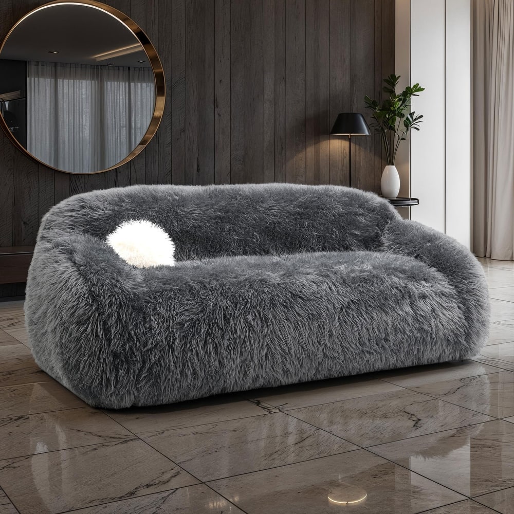 Furniture of America Cynra Modern 82-inch Faux Fur Sofa with Ball Pillow
