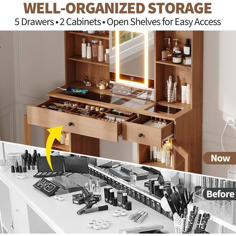 3-Color LED Light Makeup Dressing Table Vanity Desk with Sliding Mirror