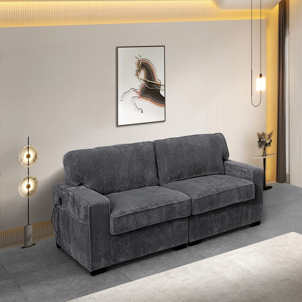 Grey Loveseat with Engineered Wood Frame,Adjustable Headrests,Cushions