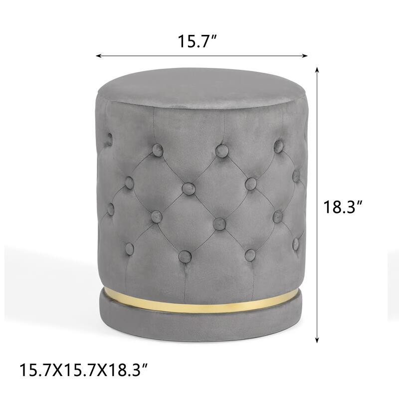Adeco 18.3" Height Button Tufted Upholstered Round Ottoman