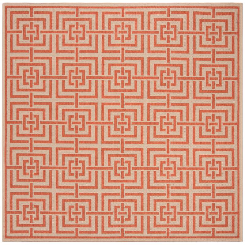 SAFAVIEH Linden Darla Indoor/ Outdoor Waterproof Patio Backyard Rug - 6'7" Square - Cream/Rust