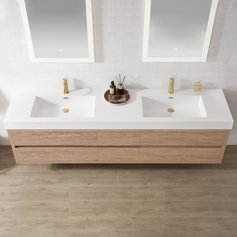 Palencia Double Floating Vanity with Composite Sink Top without Mirror