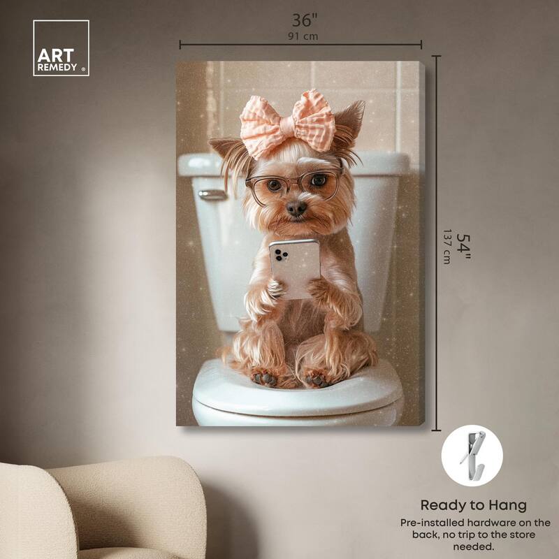Cute Yorkie on the Toilet Canvas by Art Remedy, Gallery Wrapped