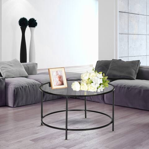 36" Round Tempered Glass Golden Frame Coffee Table