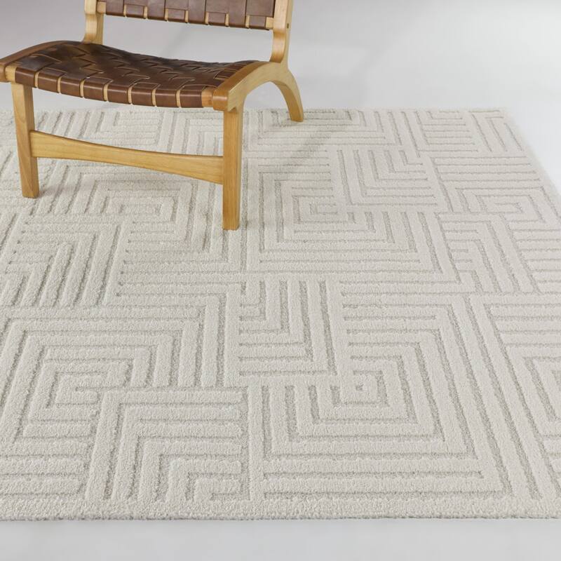 Chandra Textured Art Deco Area Rug - 7'10" x 10' - Cream - Rectangle