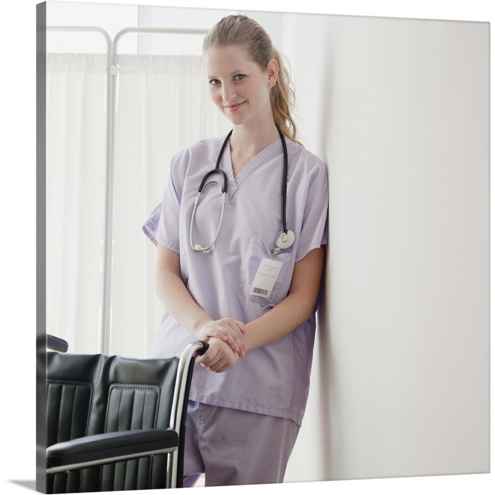 Shop Young Nurse Standing Behind Wheelchair Canvas Wall Art