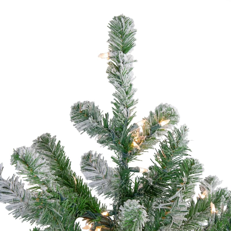 4.5' Full Flocked Emerald Artificial Christmas Tree Warm Clear Lights - 4.5 Foot