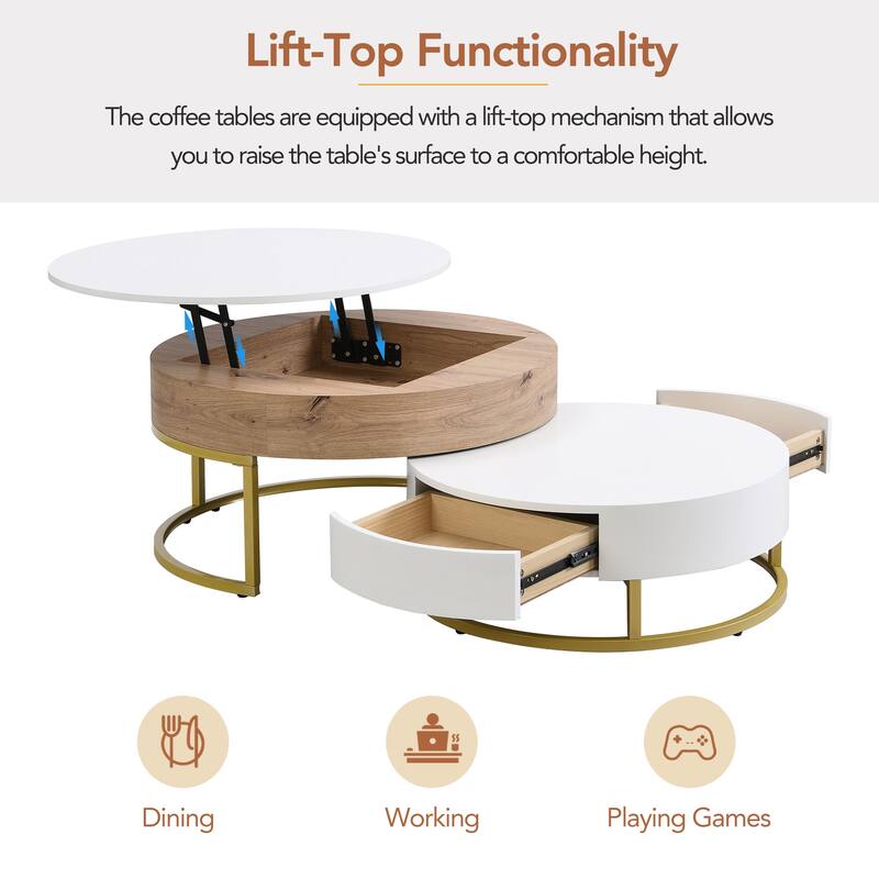 Modern Round Lift top Nesting Coffee Tables