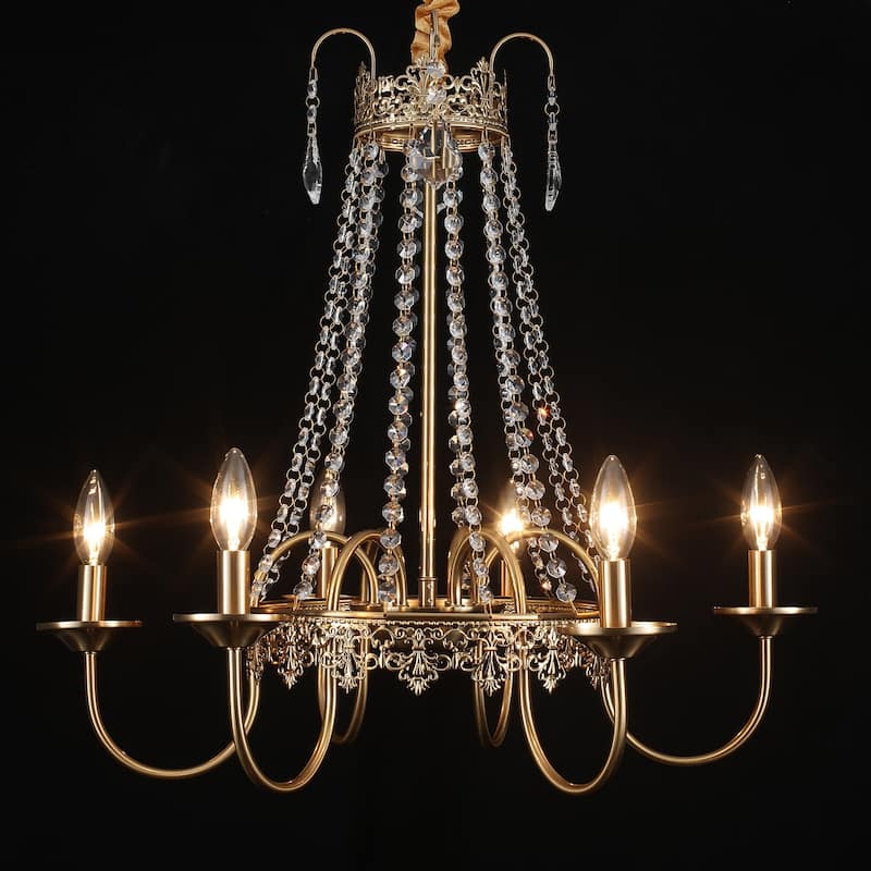6-Light Dimmable Classic Crystal Chandelier, Industrial Bohemian Style Chandelier for Living Room Kitchen Island Dining Foyer
