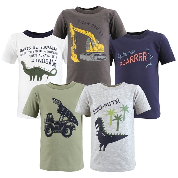 slide 1 of 1, Hudson Baby Infant Boy Short Sleeve T-Shirts, Construction Dino 12-18 Months - Construction Dino